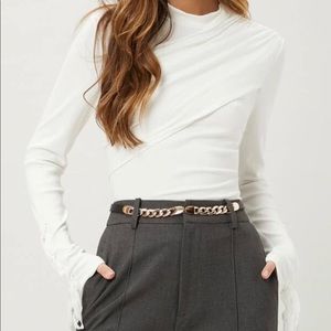 MOTF Awesome cross Top with Lace up Sleeves ~ New ~ M ~ Off white